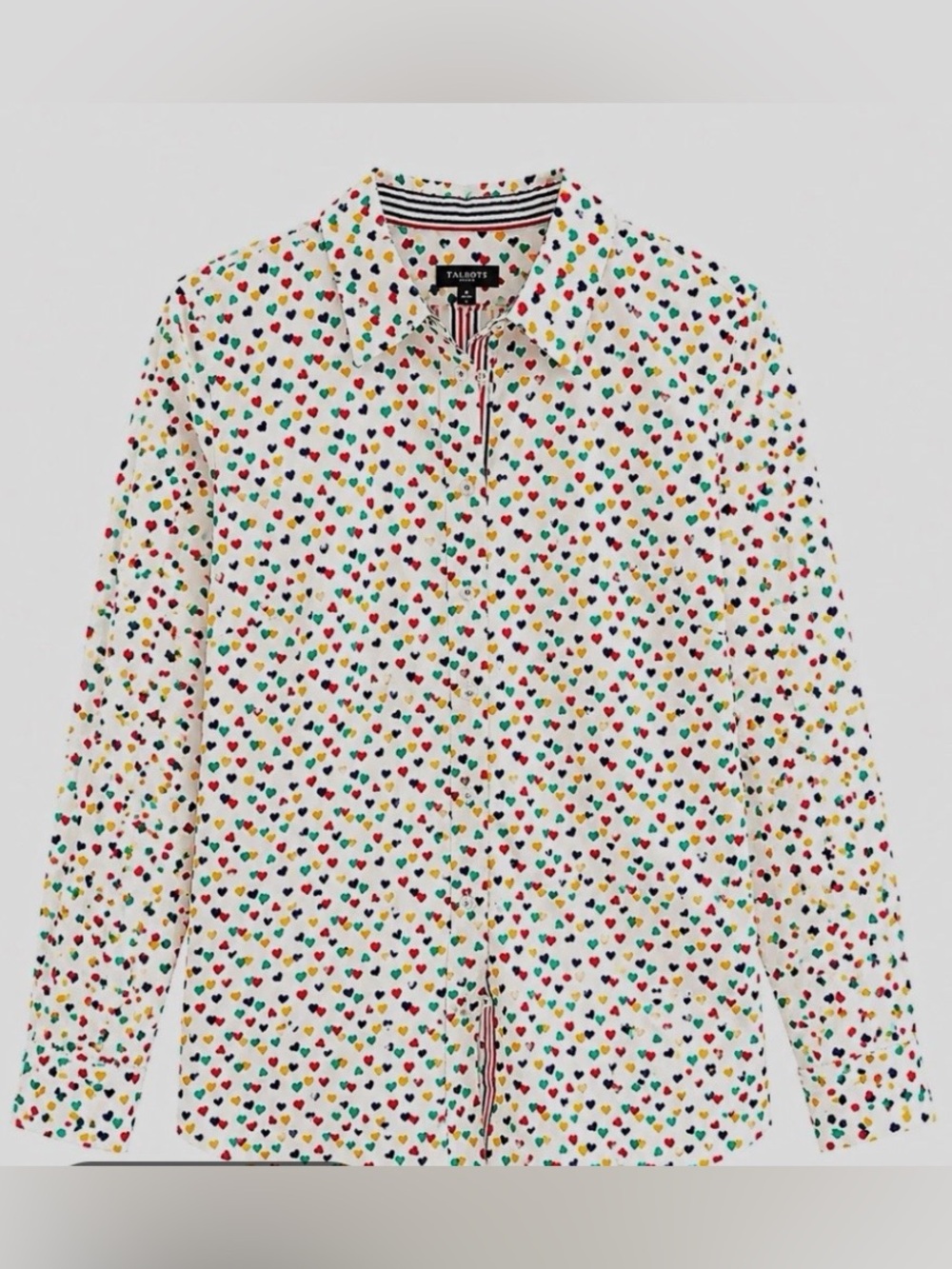 Talbots White Button-Down Shirt with Multicolor Heart Print